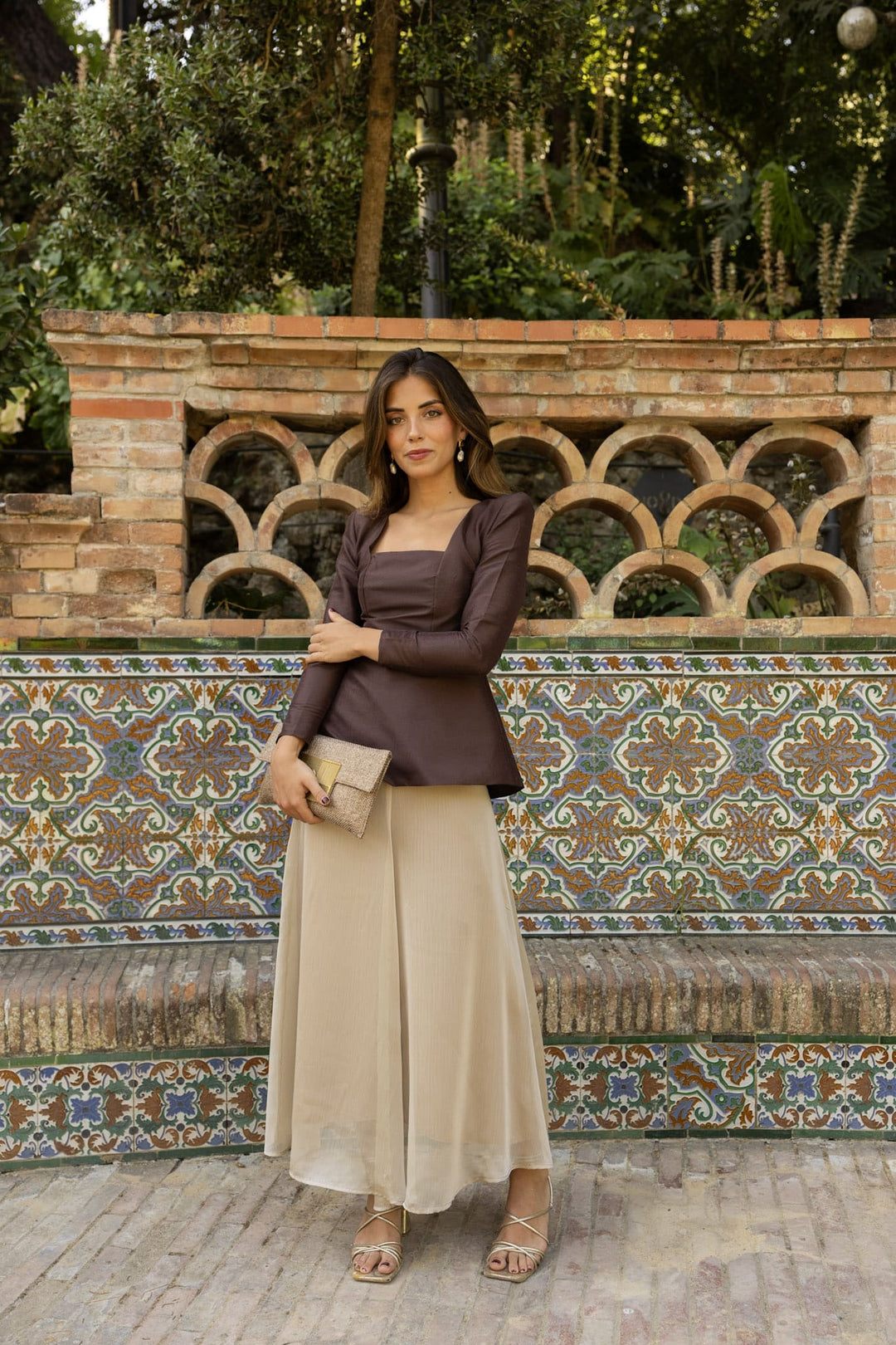 Flavia Gold Gauze Flared Skirt