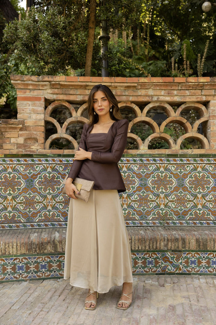 Flavia Gold Gauze Flared Skirt