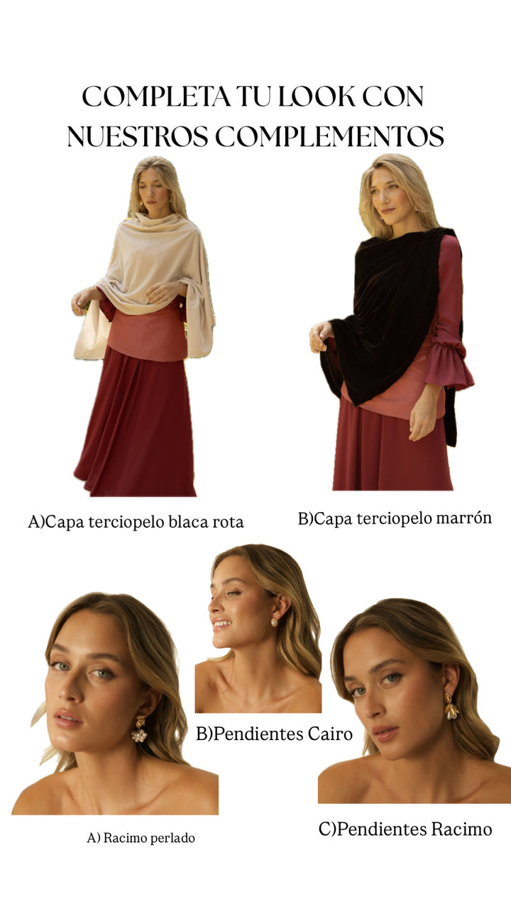 Saia Dourada Gaze Catiónica Evasê Convidada Casamento
