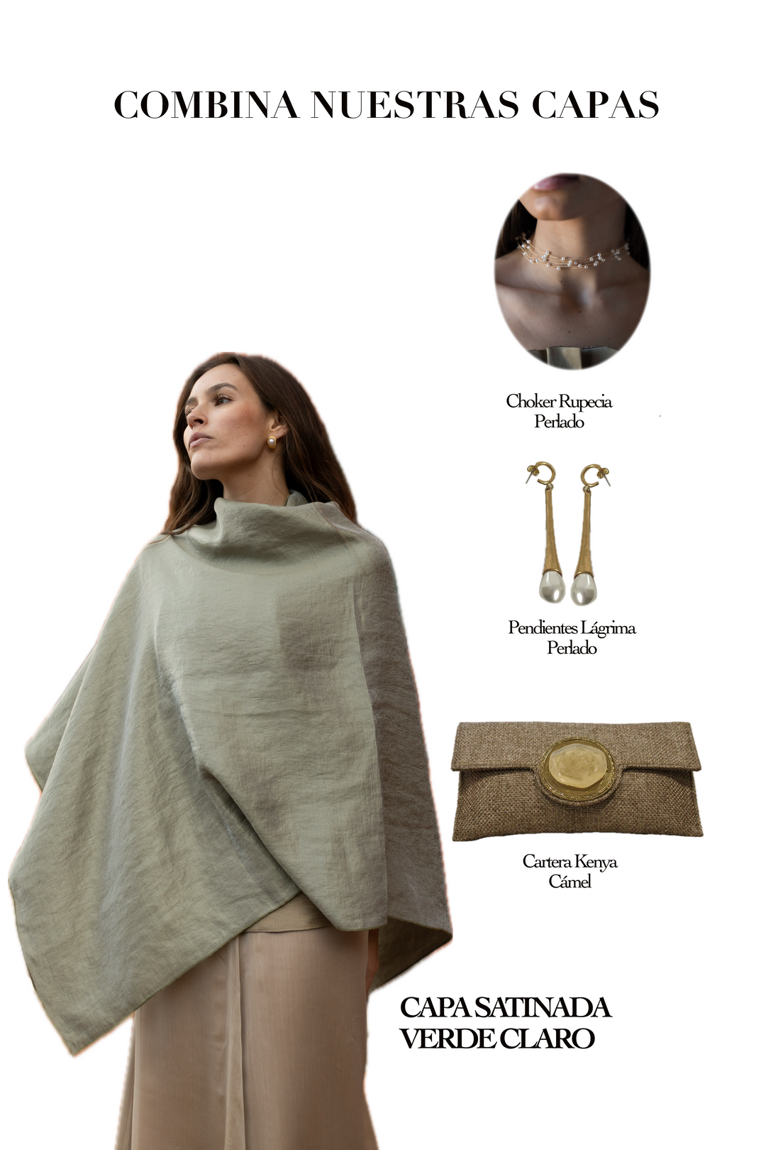 Capa Satinada Verde claro look completo elegante para eventos | Dafonte Collection
