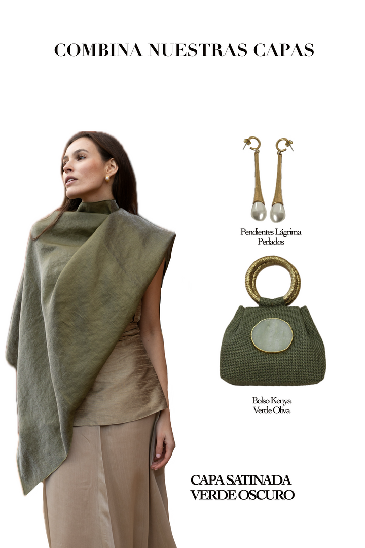 Capa Satinada Verde oscura look completo elegante para eventos | Dafonte Collection
