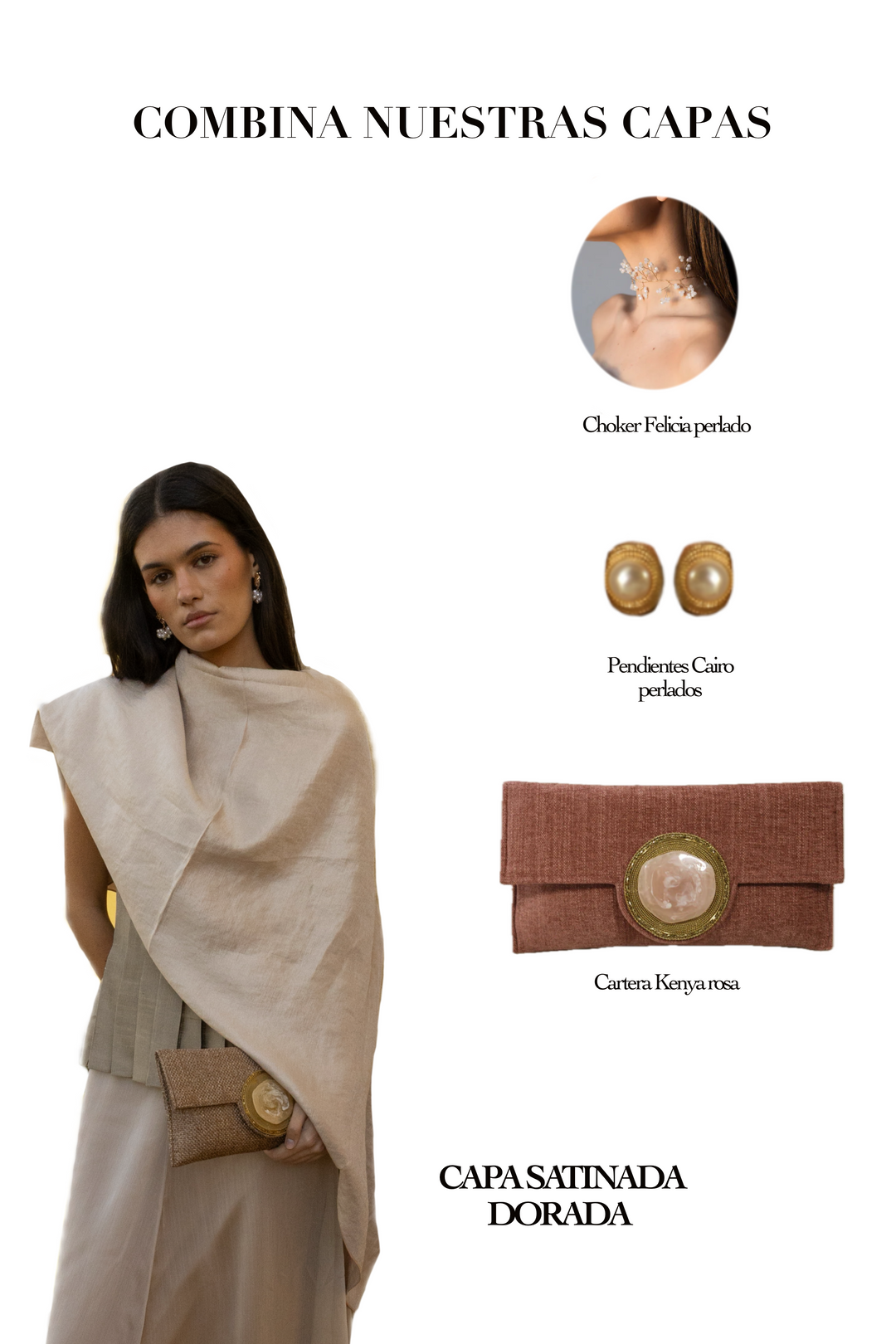 Capa Satinada Dorada look completo elegante para eventos | Dafonte Collection
