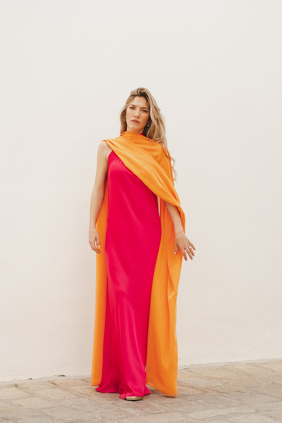 Lauren Fuchsia dress + cape